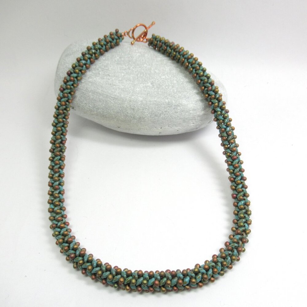 Drop and miniduo herringbone woven necklace